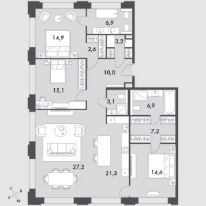Планировка 4-комнатной квартиры в Sydney Prime - тип 1