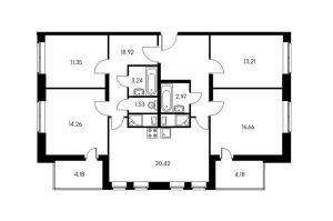 Планировка 4-комнатной квартиры в Влюблино - тип 1