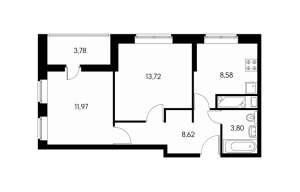 Планировка двухкомнатной квартиры в Влюблино