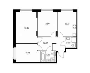 Планировка 3-комнатной квартиры в Влюблино