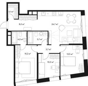 Планировка 3-комнатной квартиры в Союз