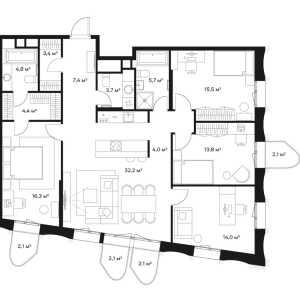 Планировка 4-комнатной квартиры в Союз - тип 1