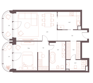 Планировка 2-комнатной квартиры в Саввинская 27