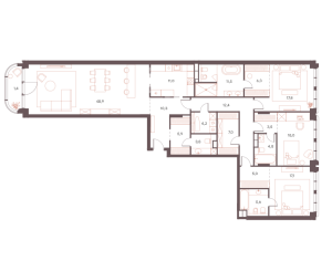 Планировка 4-комнатной квартиры в Саввинская 27 - тип 1
