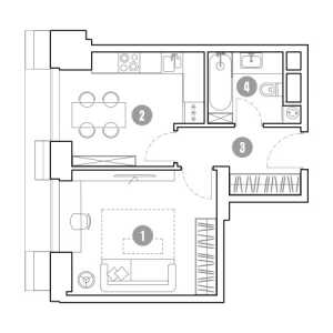 Планировка 1-комнатной квартиры в Мираполис