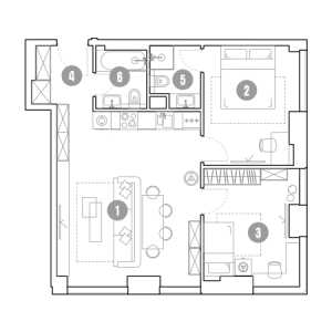Планировка 3-комнатной квартиры в Мираполис