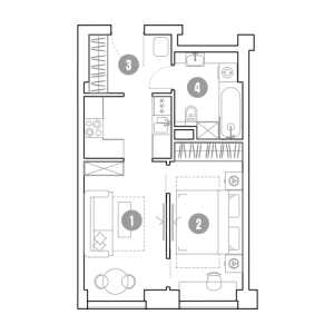 Планировка 2-комнатной квартиры в Мираполис