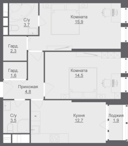 Планировка 2-комнатной квартиры в Liberty