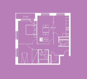 Планировка 3-комнатной квартиры в Атмосфера