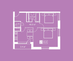 Планировка 2-комнатной квартиры в Атмосфера