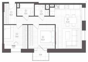 Планировка 2-комнатной квартиры в Королёва 13