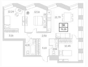 Планировка 3-комнатной квартиры в Инсайдер