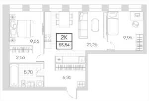 Планировка 2-комнатной квартиры в Инсайдер