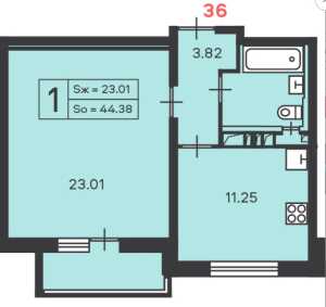 Планировка 1-комнатной квартиры в по проезду Дежнева, 32