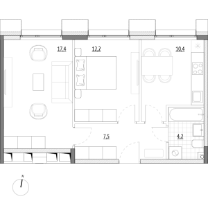 Планировка 2-комнатной квартиры в Wellbe