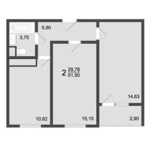Планировка 2-комнатной квартиры в Клевер