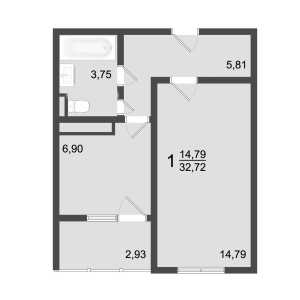 Планировка 1-комнатной квартиры в Клевер