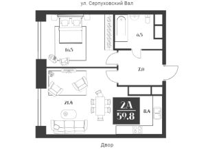 Планировка 2-комнатной квартиры в Deco Residence