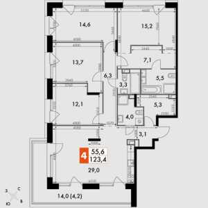 Планировка 4-комнатной квартиры в The Lake - тип 1