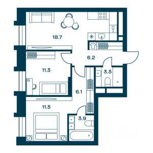 Планировка 2-комнатной квартиры в Soul