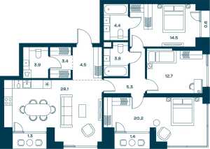 Планировка 3-комнатной квартиры в Soul