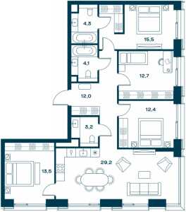 Планировка 4-комнатной квартиры в Soul - тип 1