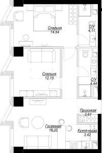 Планировка 3-комнатной квартиры в Famous