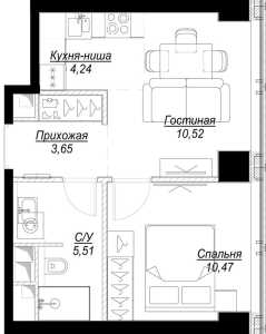 Планировка 1-комнатной квартиры в Famous