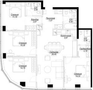Планировка 4-комнатной квартиры в Famous - тип 1