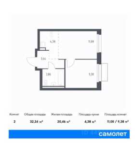 Планировка 2-комнатной квартиры в Квартал Марьино