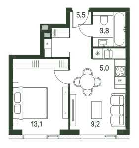 Планировка 2-комнатной квартиры в Moments