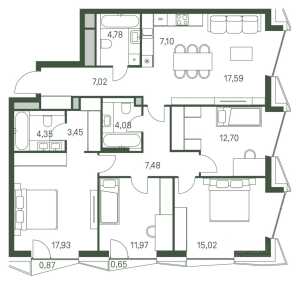 Планировка 4-комнатной квартиры в Moments - тип 1