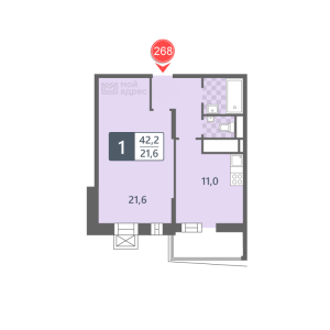 Планировка 1-комнатной квартиры в Мой адрес На Варшавском 139