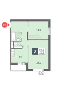 Планировка 2-комнатной квартиры в Мой адрес В Новогиреево