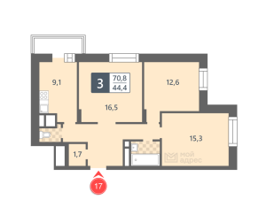 Планировка 3-комнатной квартиры в Мой адрес На Коломенской