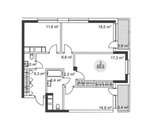 Планировка 3-комнатной квартиры в Достояние