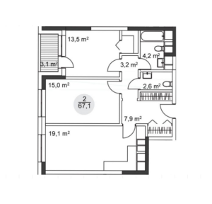Планировка 2-комнатной квартиры в Достояние