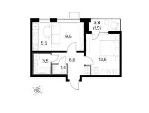 Планировка 2-комнатной квартиры в 1-й Донской