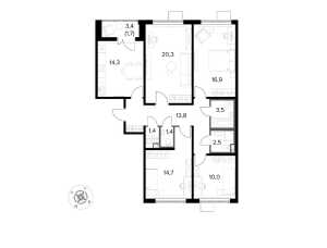 Планировка 4-комнатной квартиры в 1-й Донской - тип 1