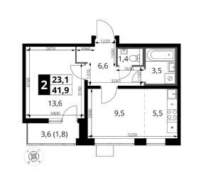Планировка 2-комнатной квартиры в 1-й Шереметьевский