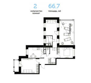 Планировка 2-комнатной квартиры в Видный город - тип 1
