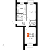 Планировка 2-комнатной квартиры в Жаворонки Клаб