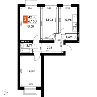 Планировка 3-комнатной квартиры в Жаворонки Клаб