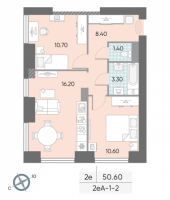 Планировка 2-комнатной квартиры в Обручева 30