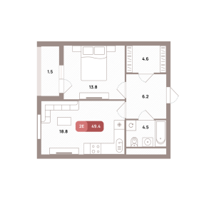 Планировка 2-комнатной квартиры в Проспект 39