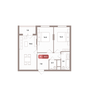 Планировка 3-комнатной квартиры в Проспект 39