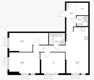 Планировка 4-комнатной квартиры в Яуза парк (ПИК) - тип 1