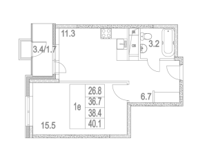 Планировка 1-комнатной квартиры в Мир Митино