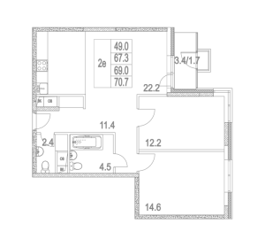 Планировка 2-комнатной квартиры в Мир Митино