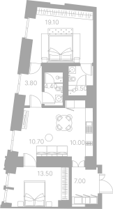 Планировка 2-комнатной квартиры в Duo